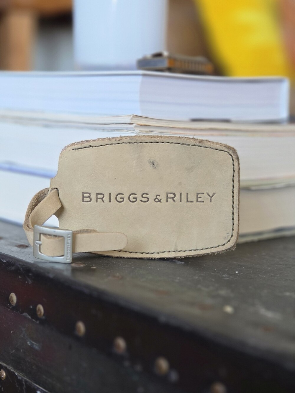 Briggs & Riley Beige Leather Luggage Tag
